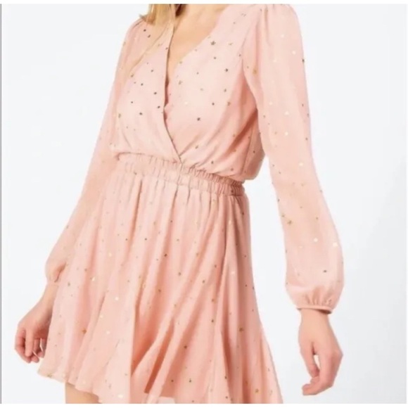 TRIXXI pink blush long sleeve dress with gold stars new with tag large - Picture 8 of 9